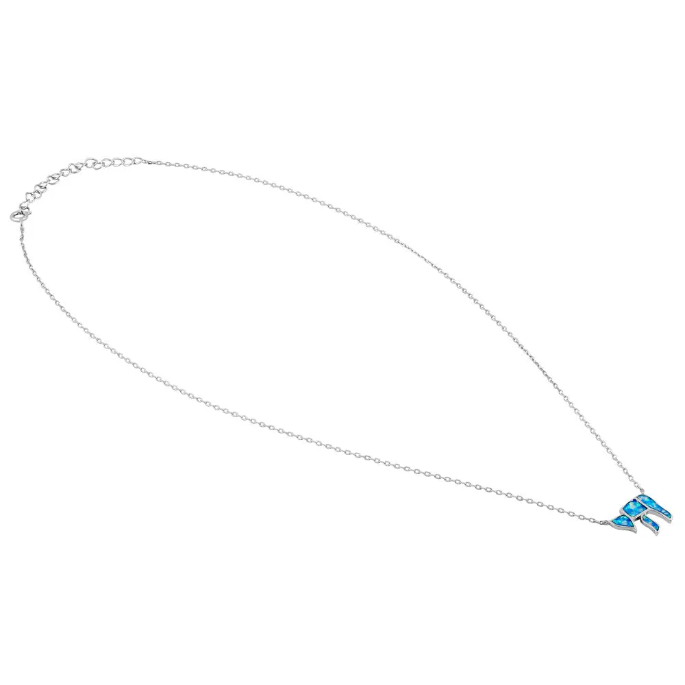 Sterling Silver Blue Lavender Lab Opal Health Symbol Necklace