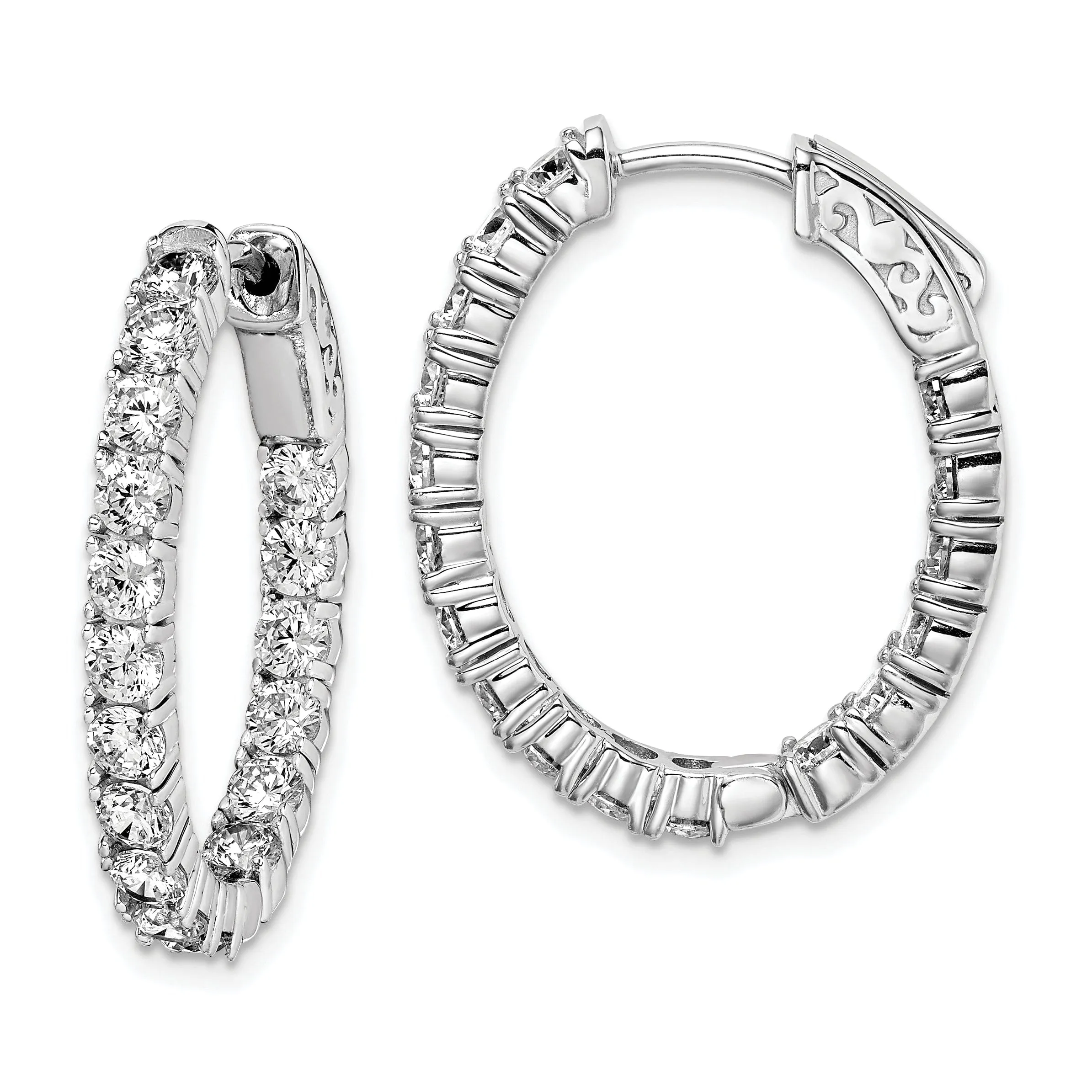 Sterling Silver CZ Oval Hoop Earrings