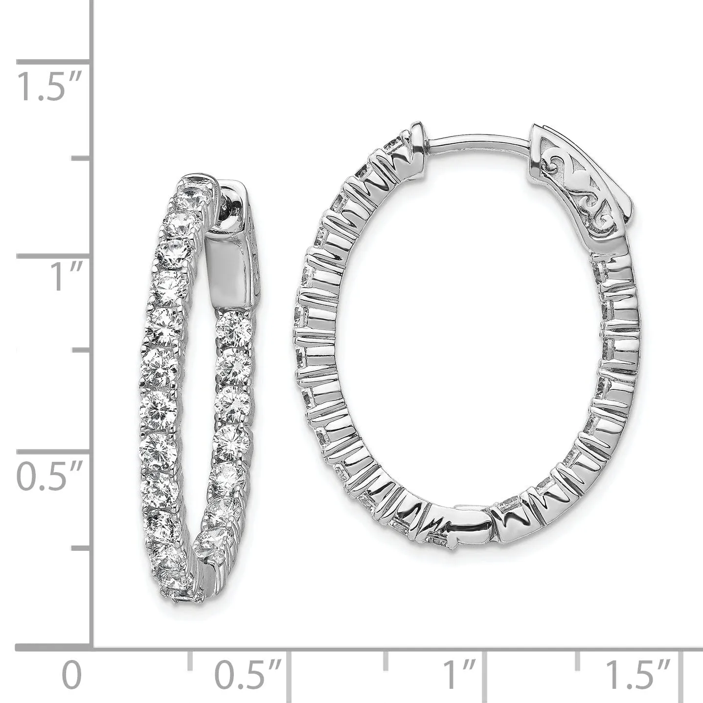 Sterling Silver CZ Oval Hoop Earrings