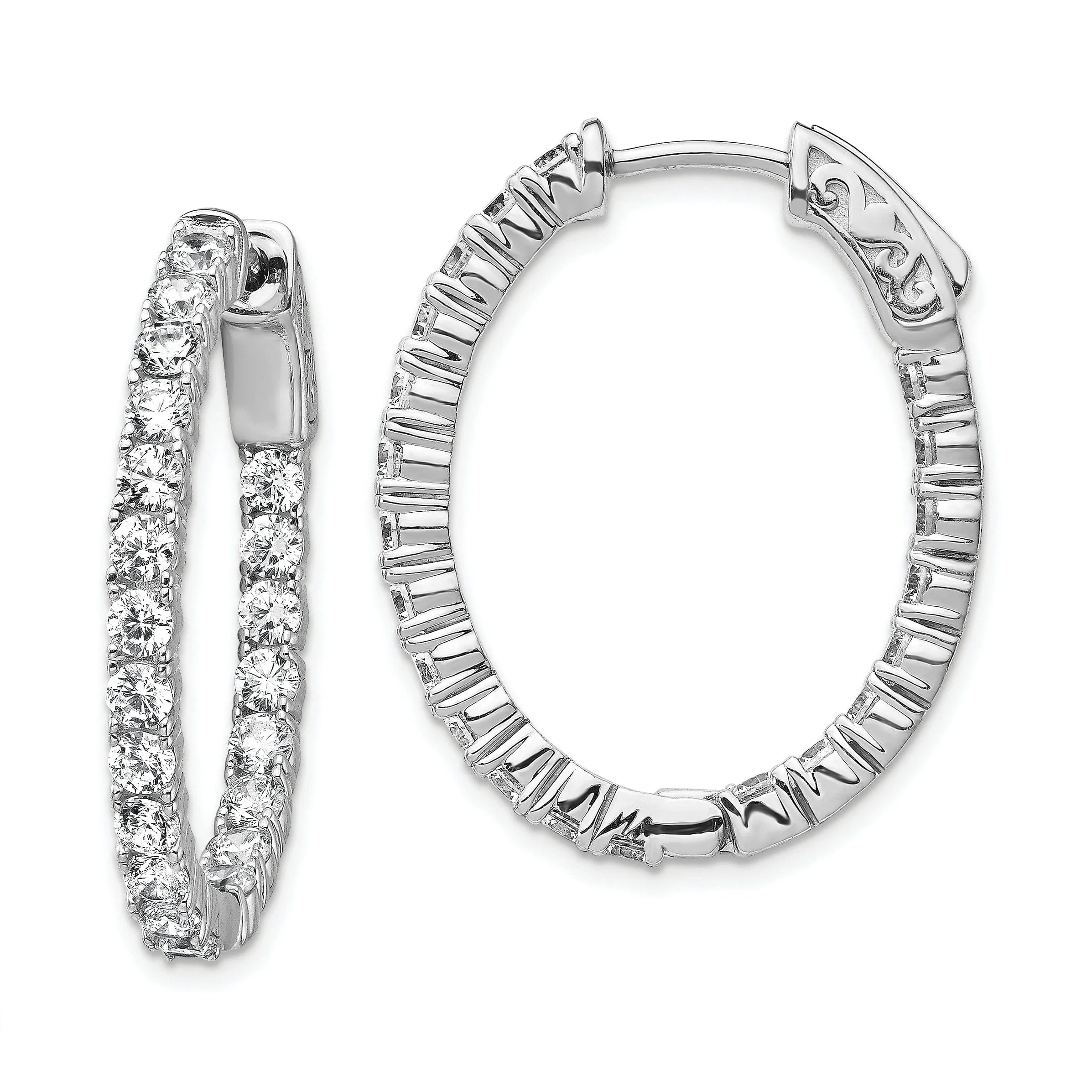 Sterling Silver CZ Oval Hoop Earrings