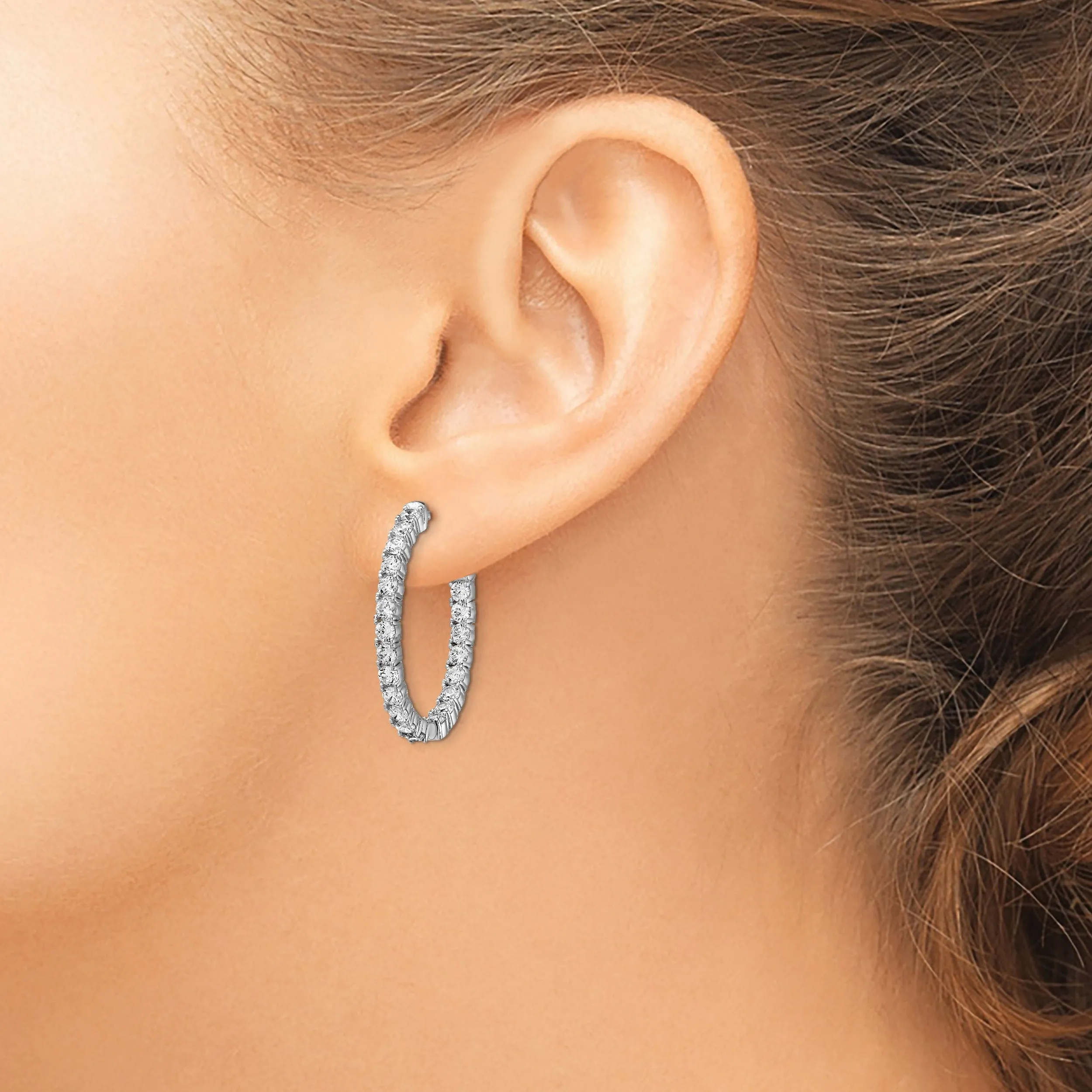 Sterling Silver CZ Oval Hoop Earrings