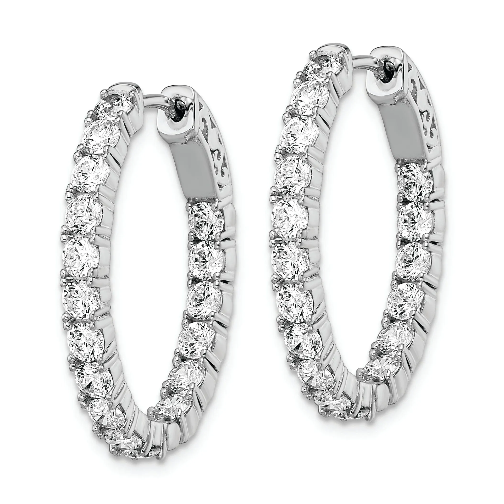Sterling Silver CZ Oval Hoop Earrings