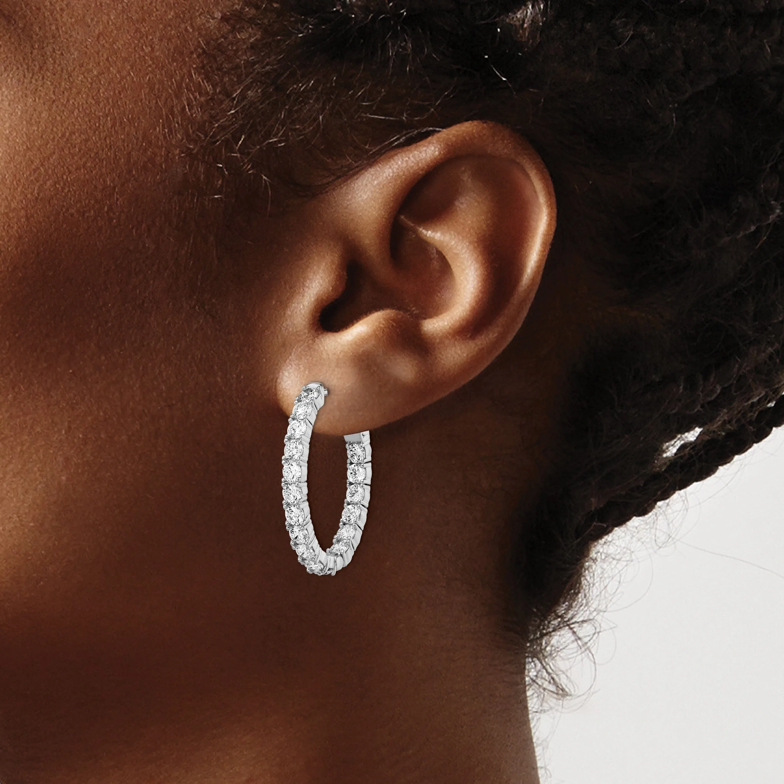 Sterling Silver CZ Oval Hoop Earrings