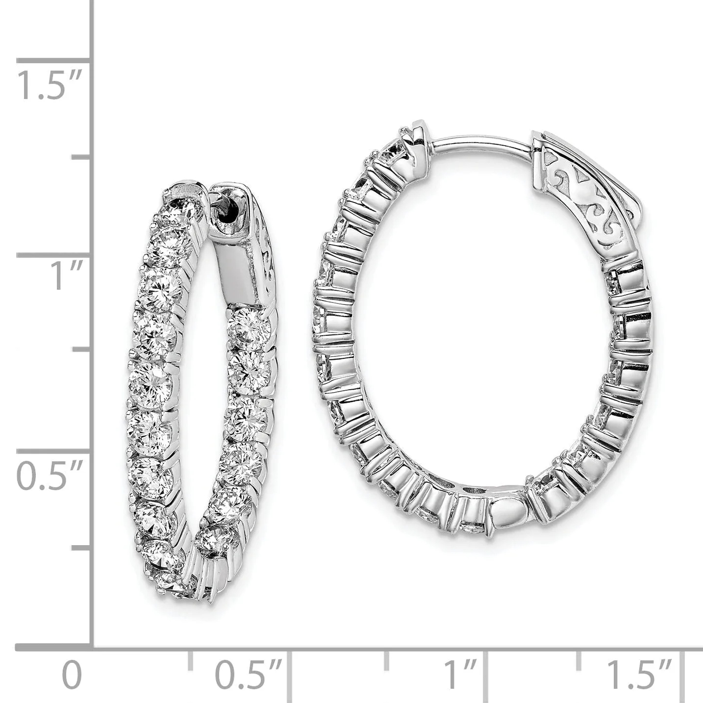 Sterling Silver CZ Oval Hoop Earrings