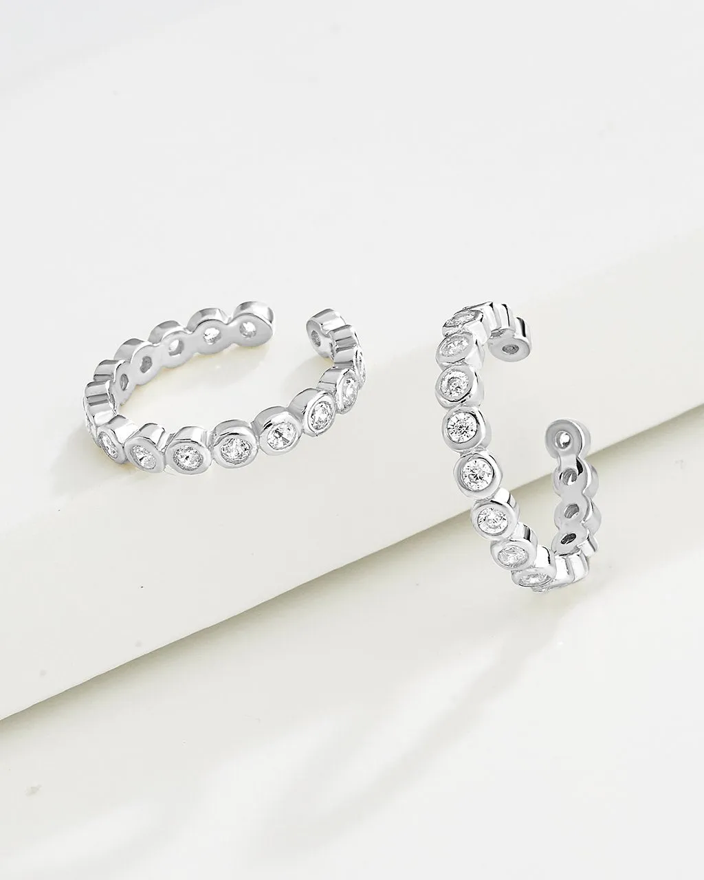 Sterling Silver Delicate Bubble CZ Ear Cuff Set of 2