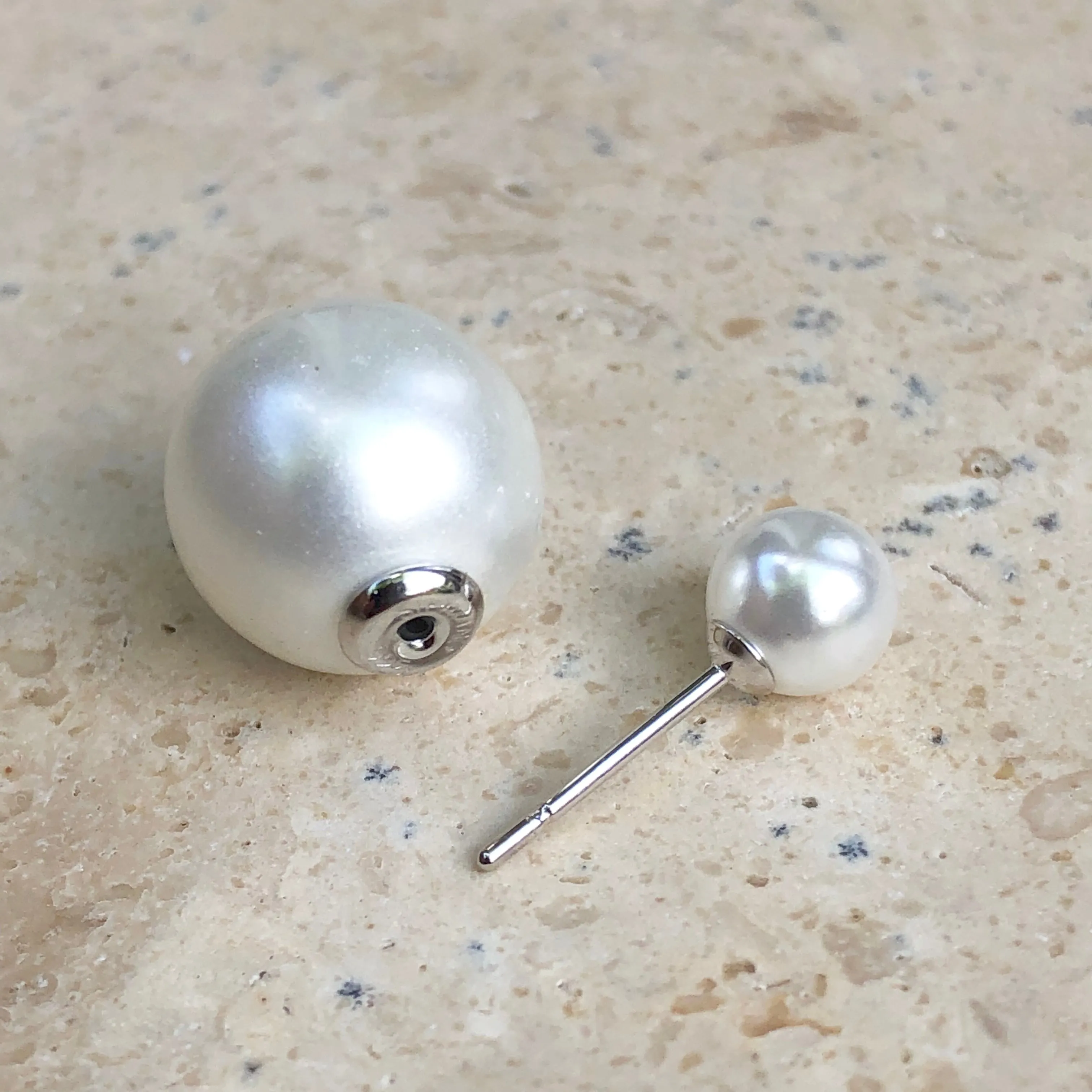 Sterling Silver Double-End White Pearl Earrings
