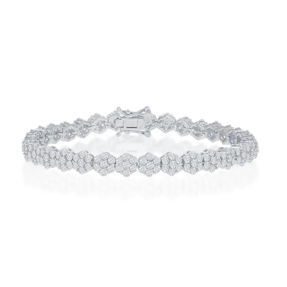 Sterling Silver Flower Design CZ Tennis Bracelet