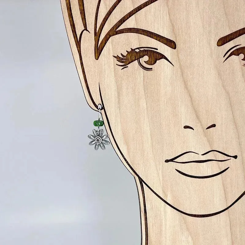 Sterling Silver Flower Earrings with Chrome Diopside