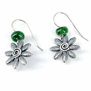 Sterling Silver Flower Earrings with Chrome Diopside