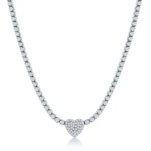 Sterling Silver Heart CZ Tennis Necklace