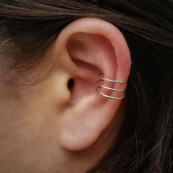 Sterling Silver Large Triple Ear Cuffs -15mm. Ear Cuff, Cuff