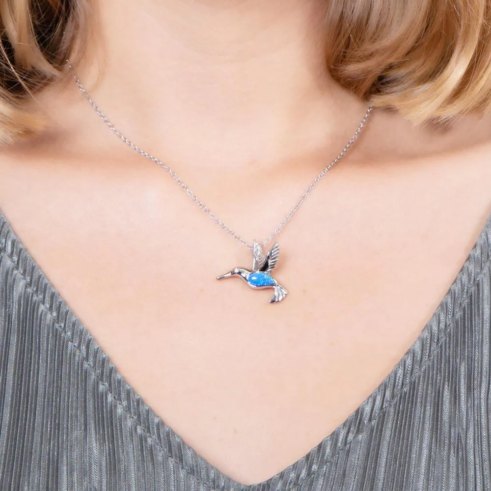 Sterling Silver Opal Hummingbird Pendant by Alamea
