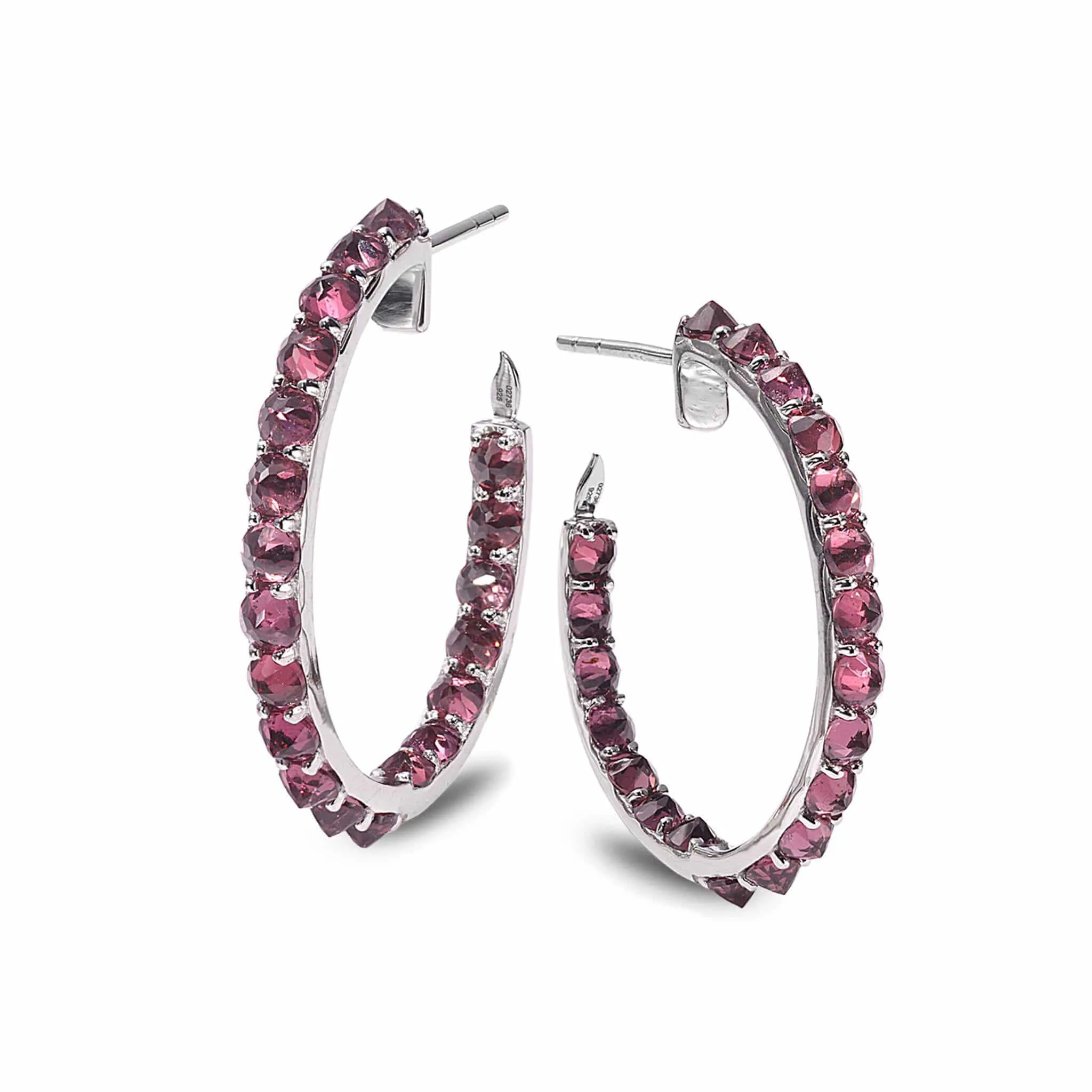 Sterling Silver Rhodolite Hoop Earrings