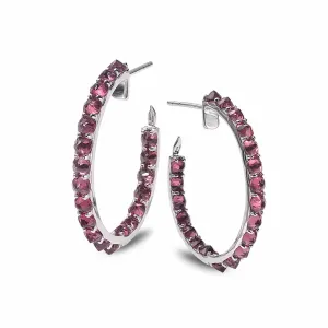 Sterling Silver Rhodolite Hoop Earrings