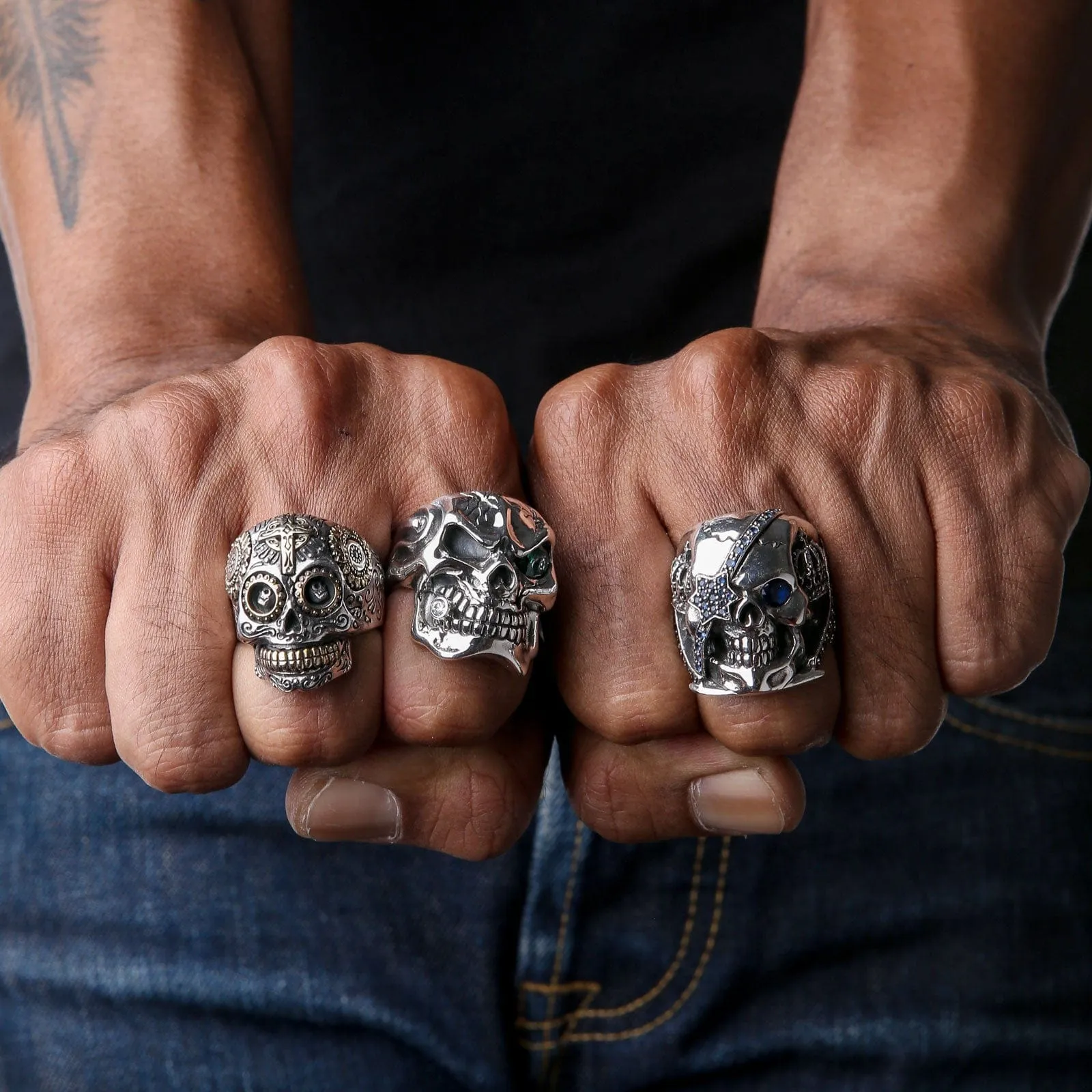 Sterling Silver Sapphire Crown Pirate Skull Rings