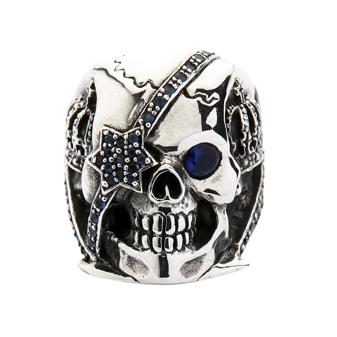 Sterling Silver Sapphire Crown Pirate Skull Rings