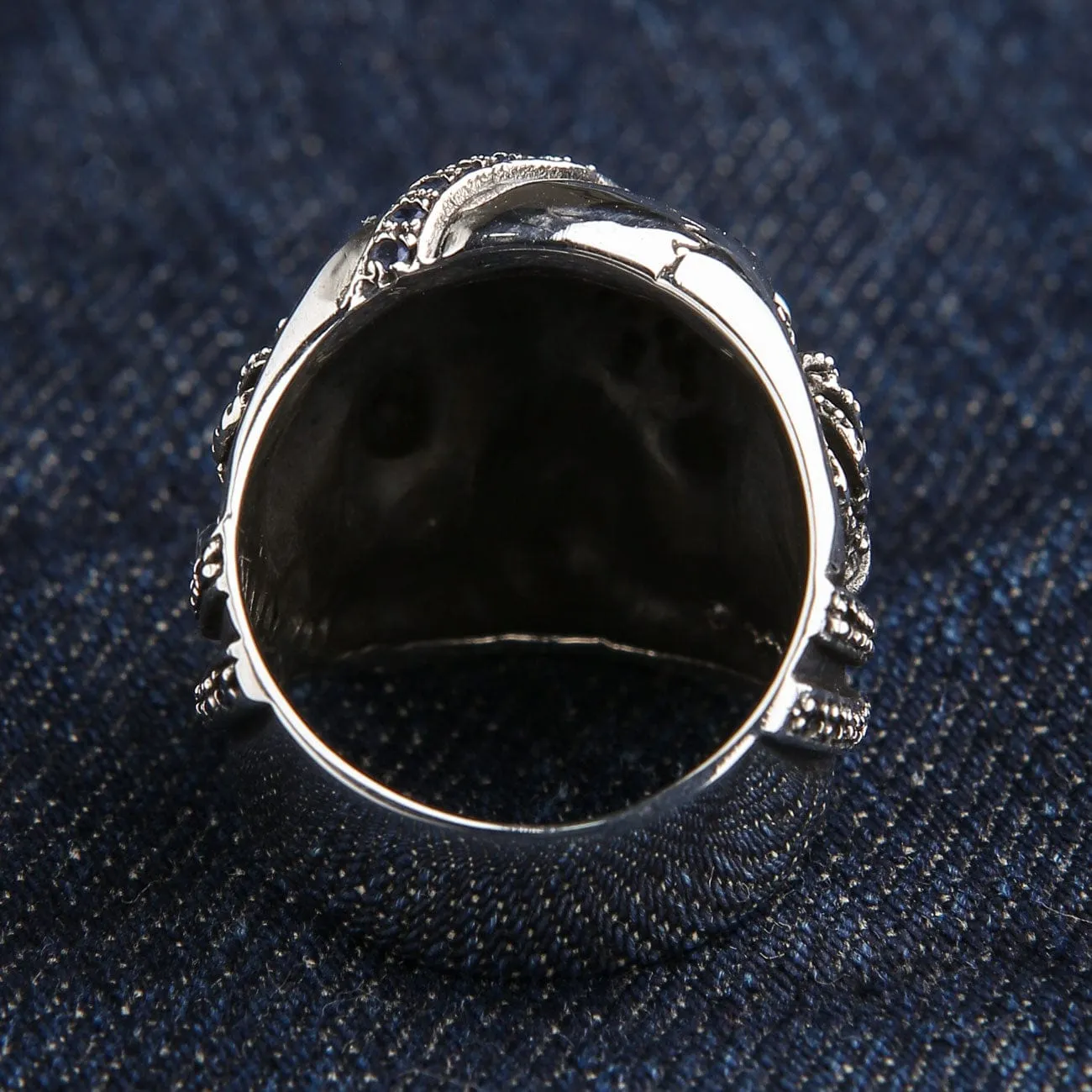 Sterling Silver Sapphire Crown Pirate Skull Rings