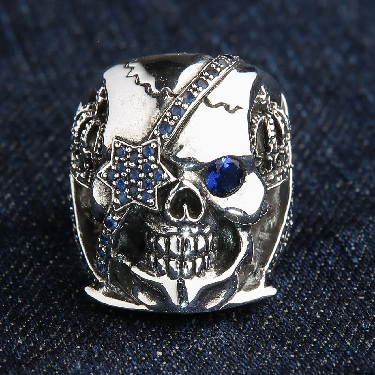 Sterling Silver Sapphire Crown Pirate Skull Rings