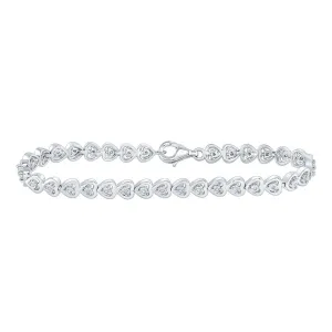 Sterling Silver Womens Round Diamond Heart Tennis Bracelet 1/6 Cttw