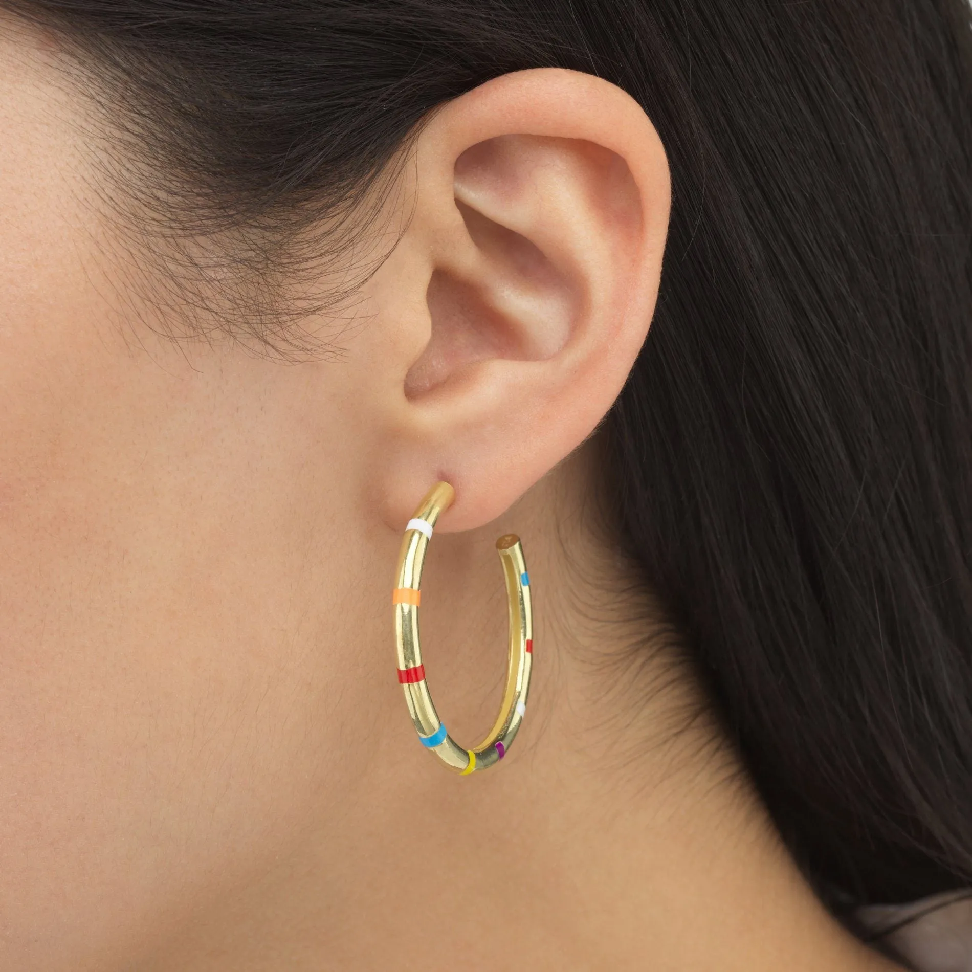 Striped Enamel Hoop Earring