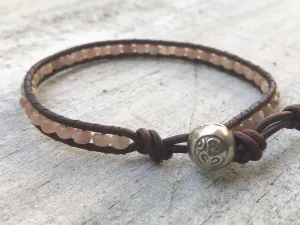 Sunstone Jewelry - Sunstone Bracelet - Sunstone Leather Wrap - Sunstone Wrap Bracelet - Sunstone Leather Bracelet - Om Button