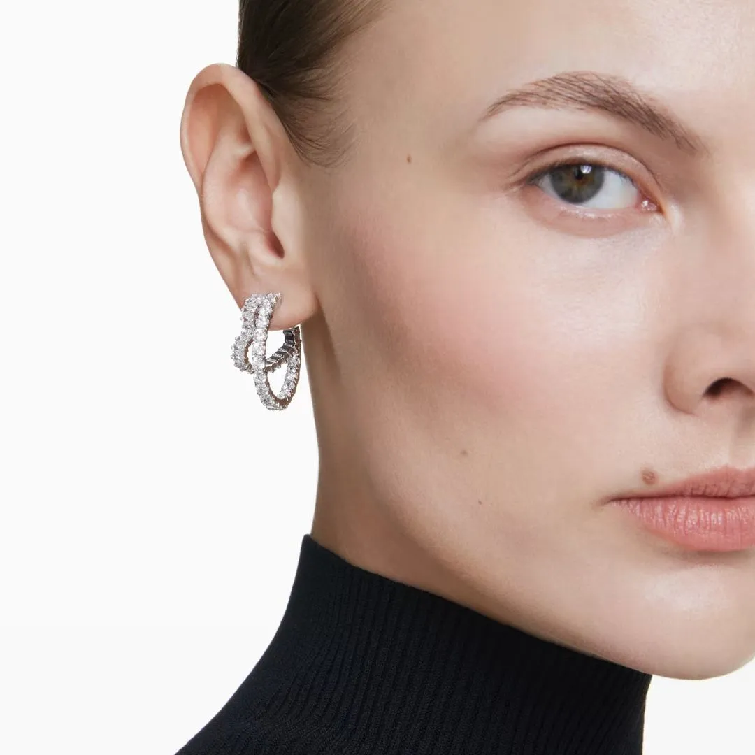 Swarovski Matrix Hoop Earrings, Rhodium Plated Metal and White Crystals, 5705748