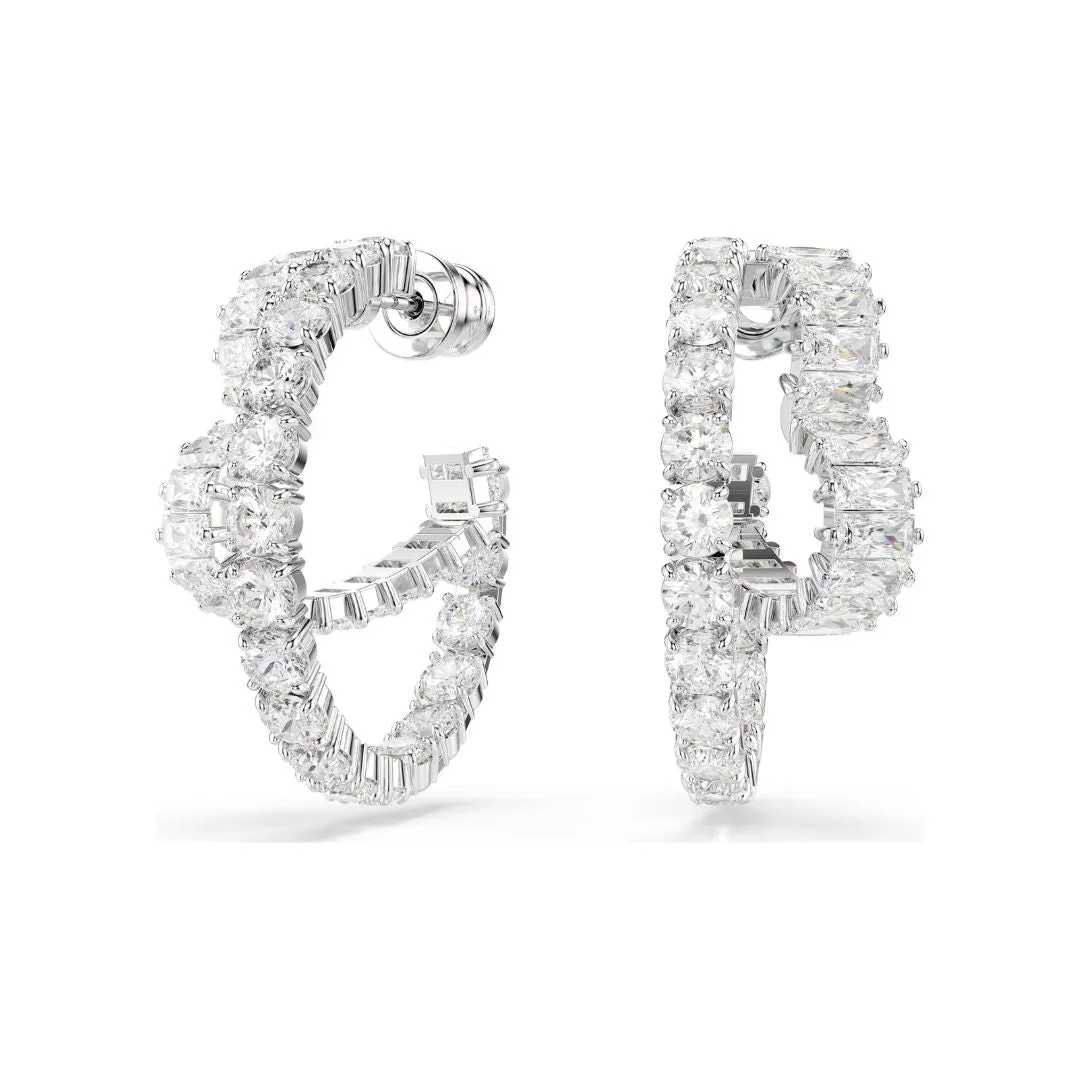 Swarovski Matrix Hoop Earrings, Rhodium Plated Metal and White Crystals, 5705748