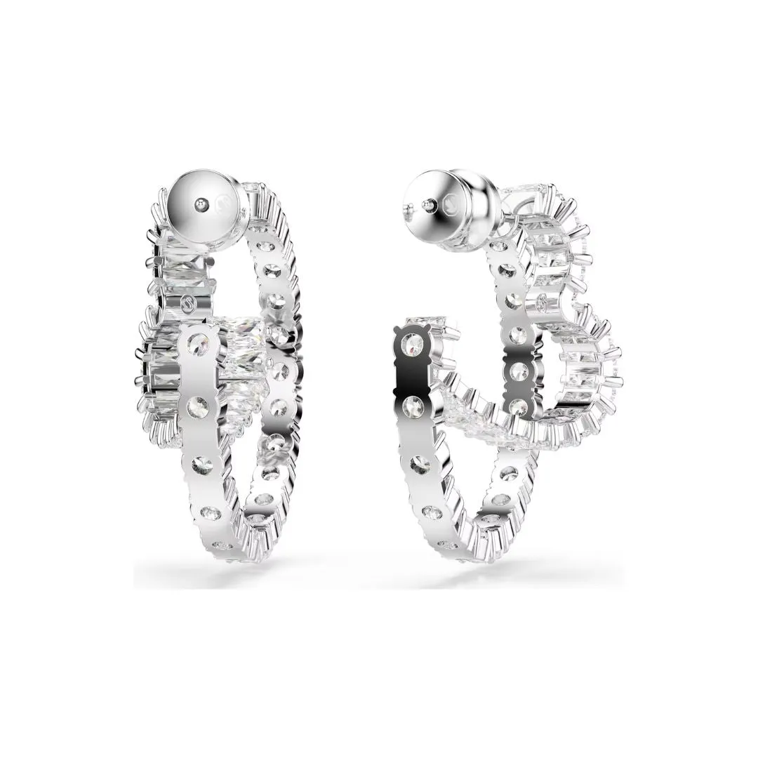 Swarovski Matrix Hoop Earrings, Rhodium Plated Metal and White Crystals, 5705748
