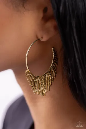 Tailored Tassel - Brass - Seed Bead Paparazzi Hoop Earrings
