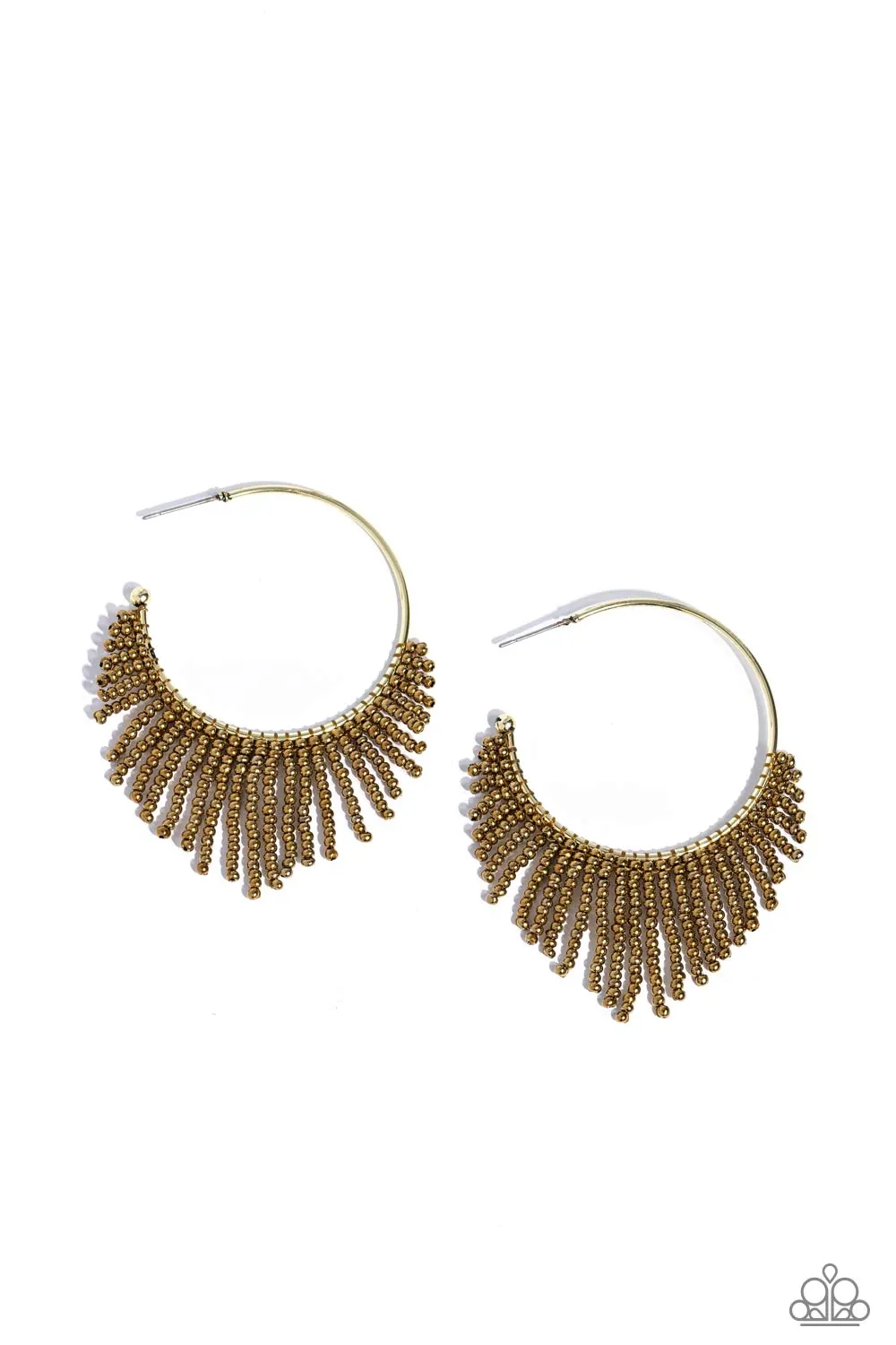 Tailored Tassel - Brass - Seed Bead Paparazzi Hoop Earrings