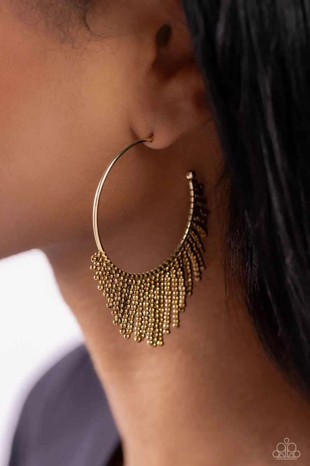 Tailored Tassel - Brass - Seed Bead Paparazzi Hoop Earrings