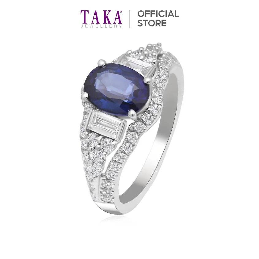 TAKA Jewellery Lab Grown Blue Sapphire and Diamond Ring 10K