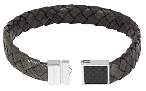 Tateossian Rhodium and Carbon Fibre Leather Grey Bracelet