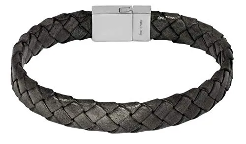 Tateossian Rhodium and Carbon Fibre Leather Grey Bracelet