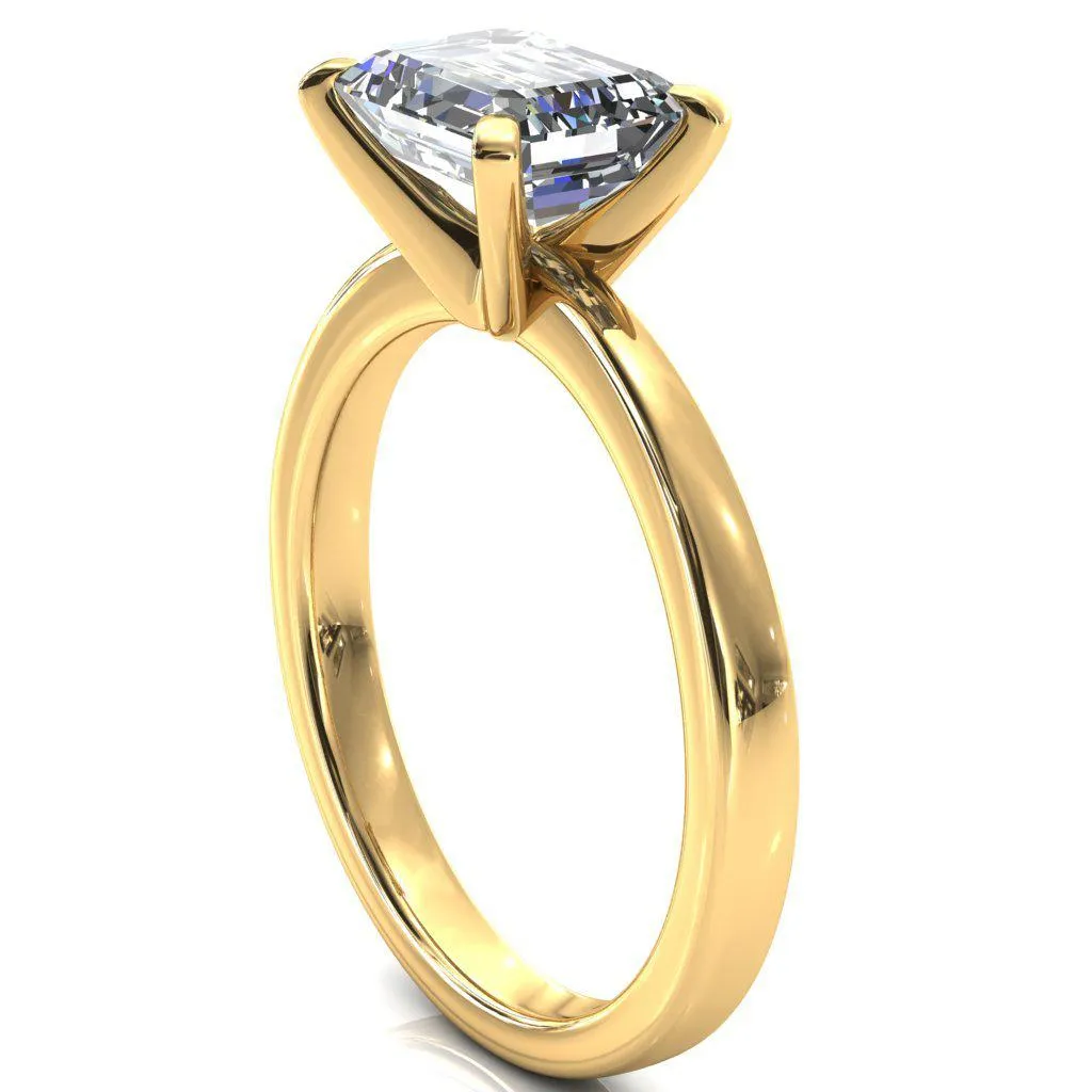 Tessa Emerald Moissanite East-West 4  Prong Pitched Shoulders Solitaire Engagement Ring