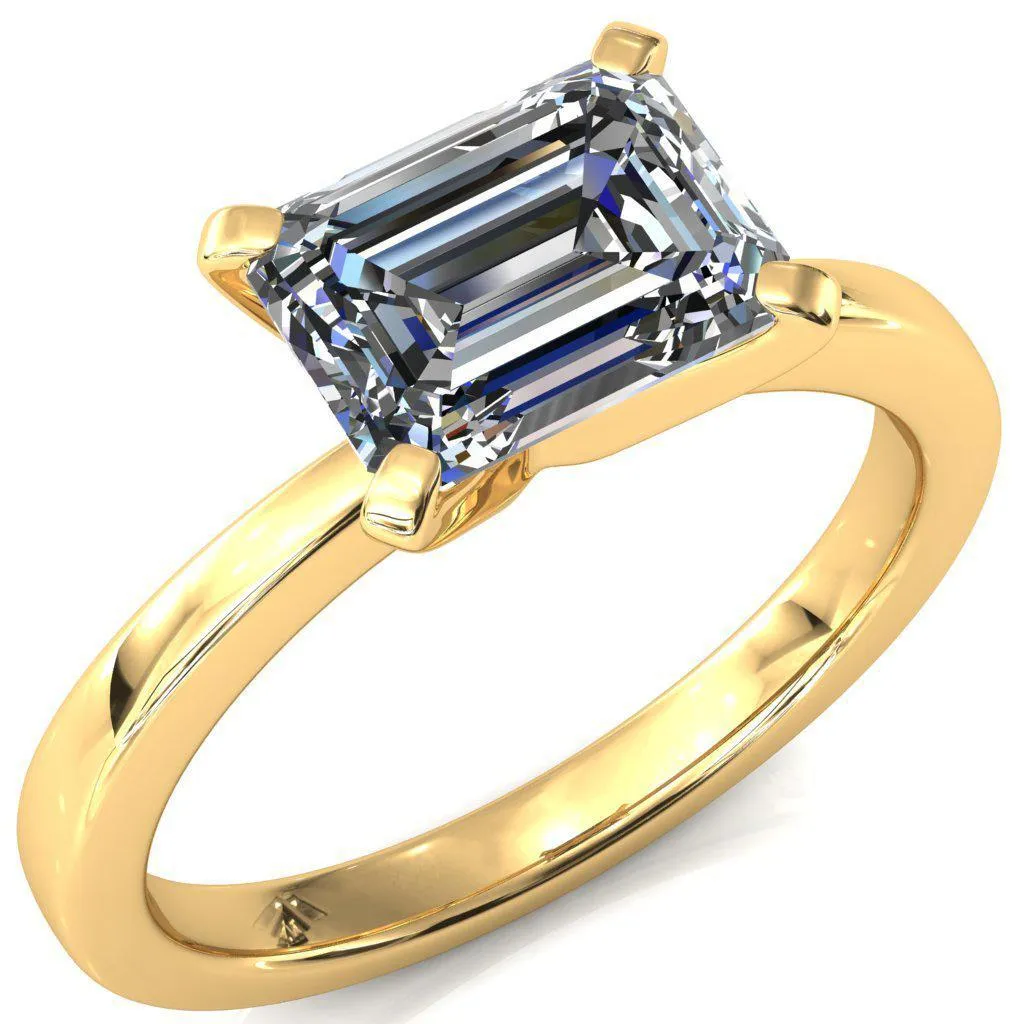 Tessa Emerald Moissanite East-West 4  Prong Pitched Shoulders Solitaire Engagement Ring