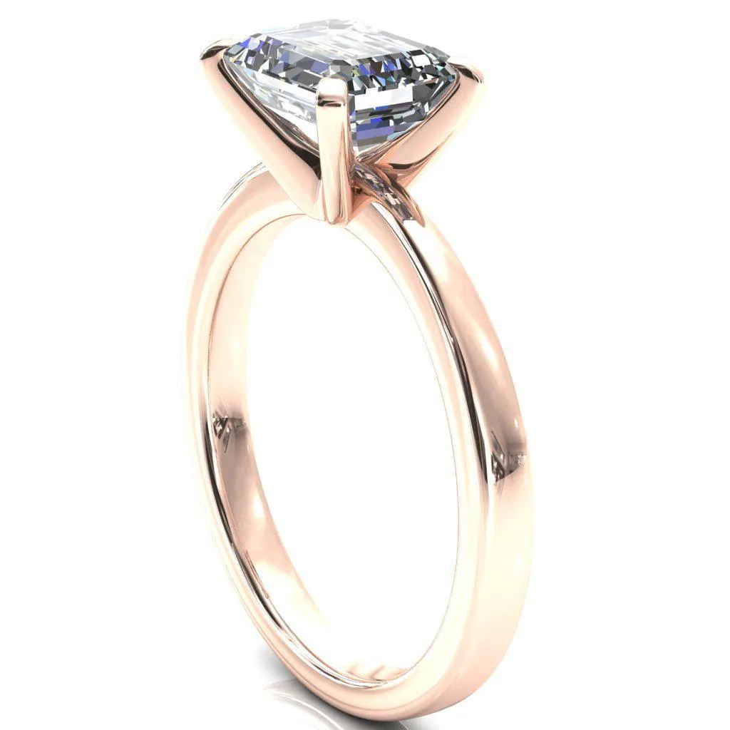 Tessa Emerald Moissanite East-West 4  Prong Pitched Shoulders Solitaire Engagement Ring