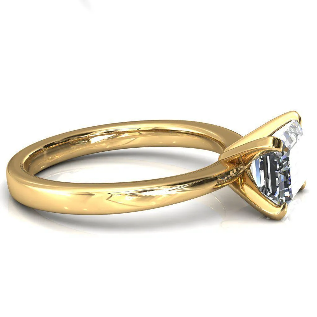 Tessa Emerald Moissanite East-West 4  Prong Pitched Shoulders Solitaire Engagement Ring