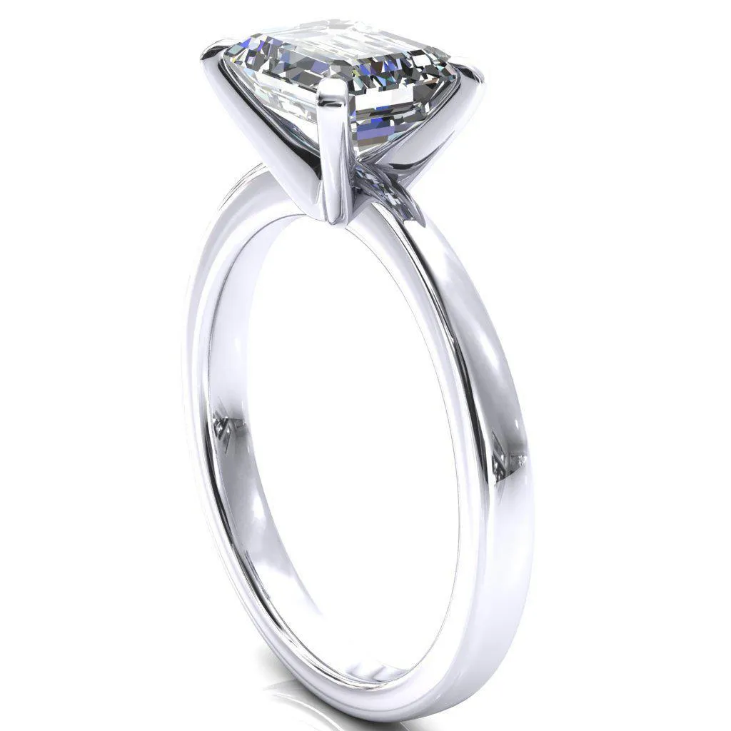 Tessa Emerald Moissanite East-West 4  Prong Pitched Shoulders Solitaire Engagement Ring