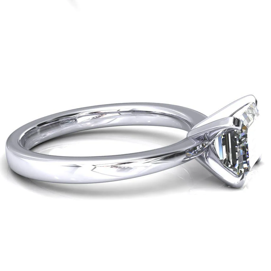 Tessa Emerald Moissanite East-West 4  Prong Pitched Shoulders Solitaire Engagement Ring
