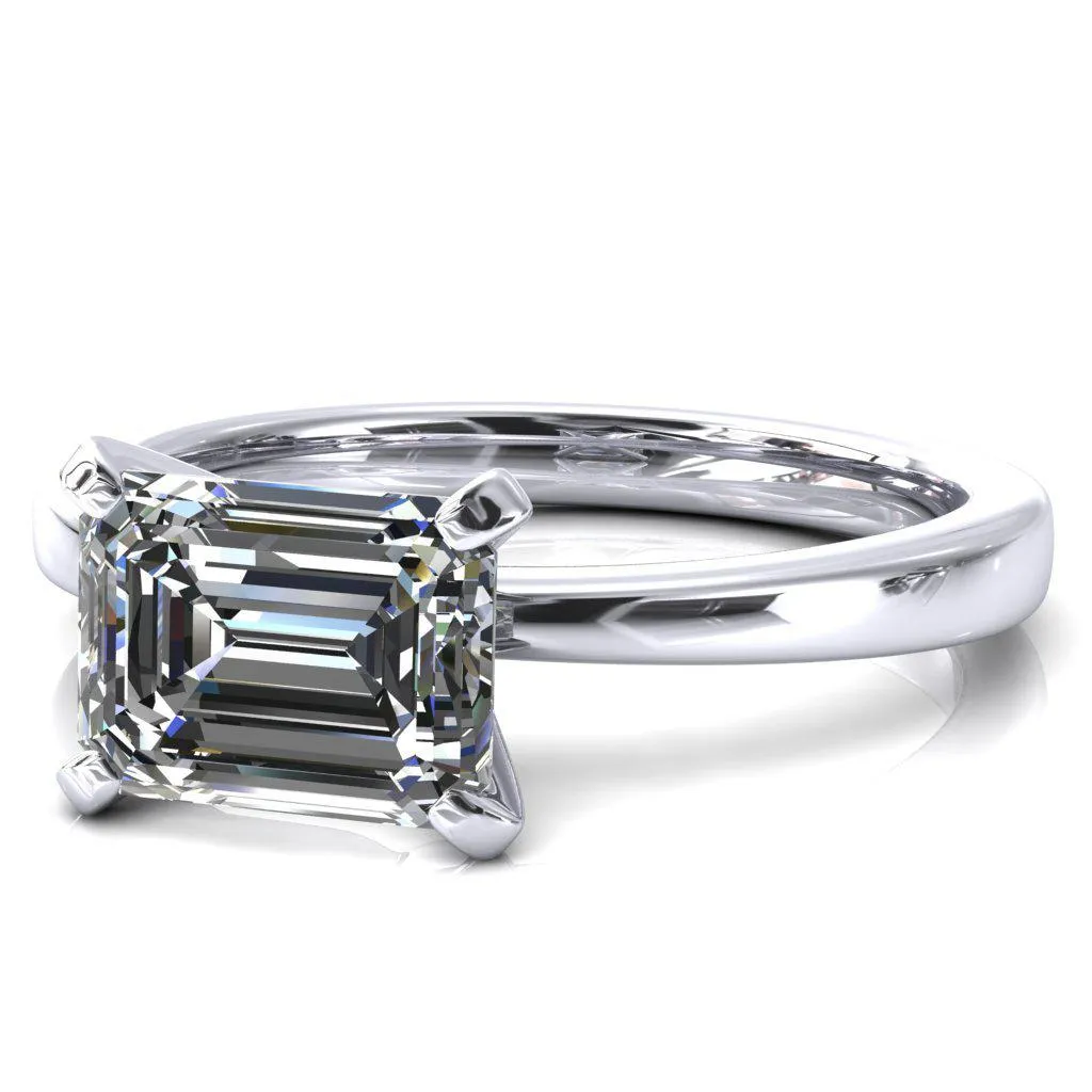 Tessa Emerald Moissanite East-West 4  Prong Pitched Shoulders Solitaire Engagement Ring