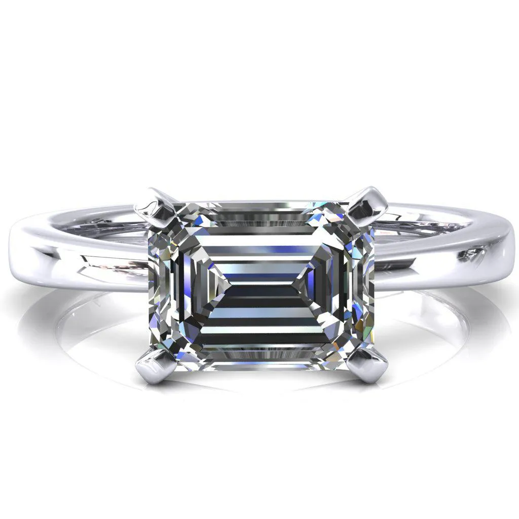 Tessa Emerald Moissanite East-West 4  Prong Pitched Shoulders Solitaire Engagement Ring