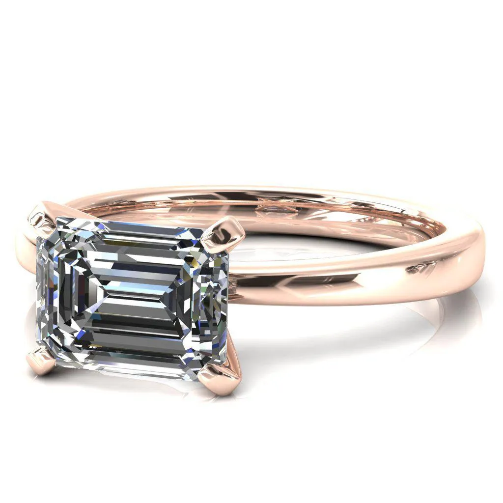 Tessa Emerald Moissanite East-West 4  Prong Pitched Shoulders Solitaire Engagement Ring