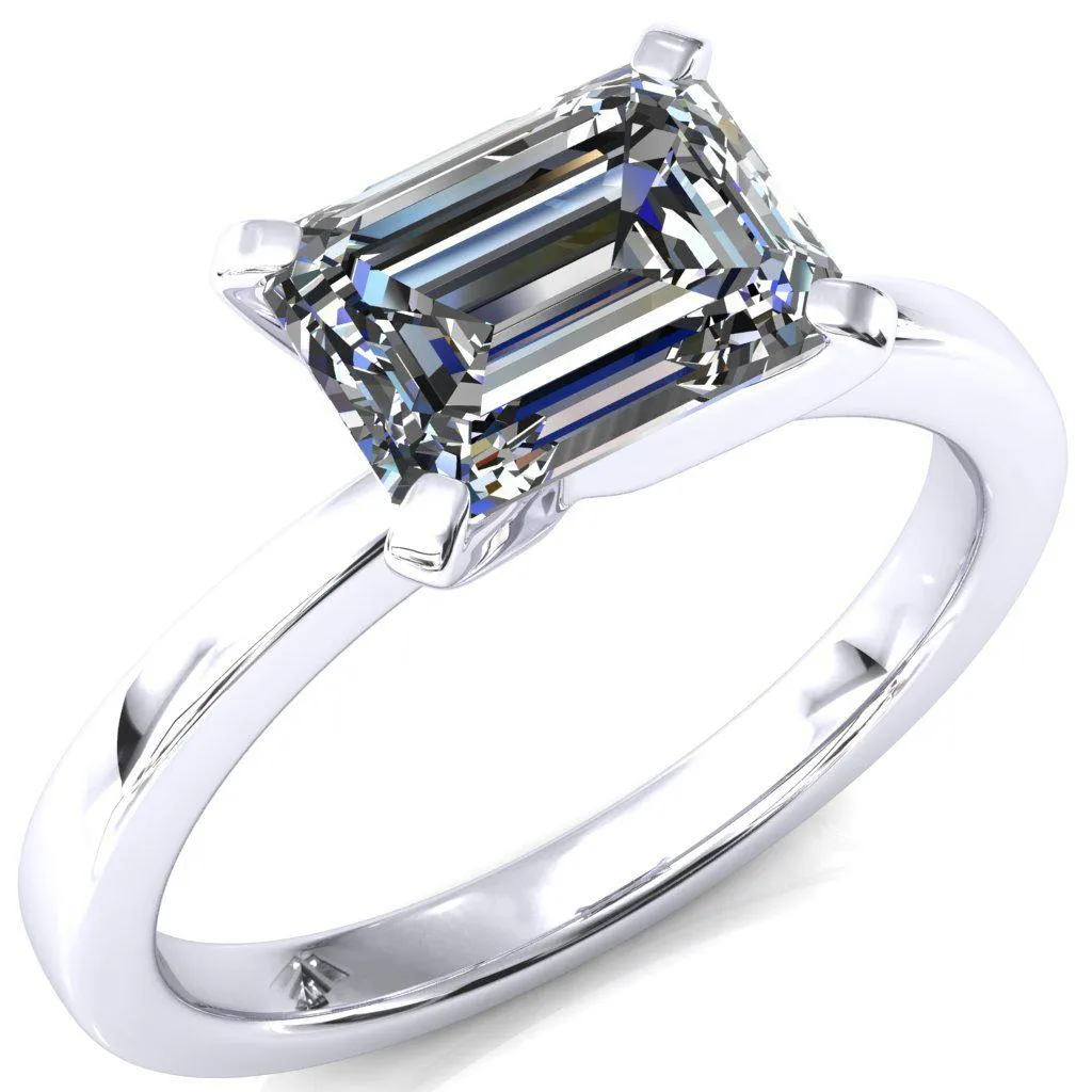Tessa Emerald Moissanite East-West 4  Prong Pitched Shoulders Solitaire Engagement Ring
