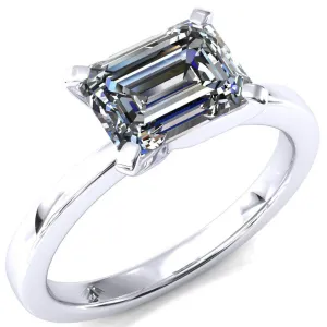 Tessa Emerald Moissanite East-West 4  Prong Pitched Shoulders Solitaire Engagement Ring