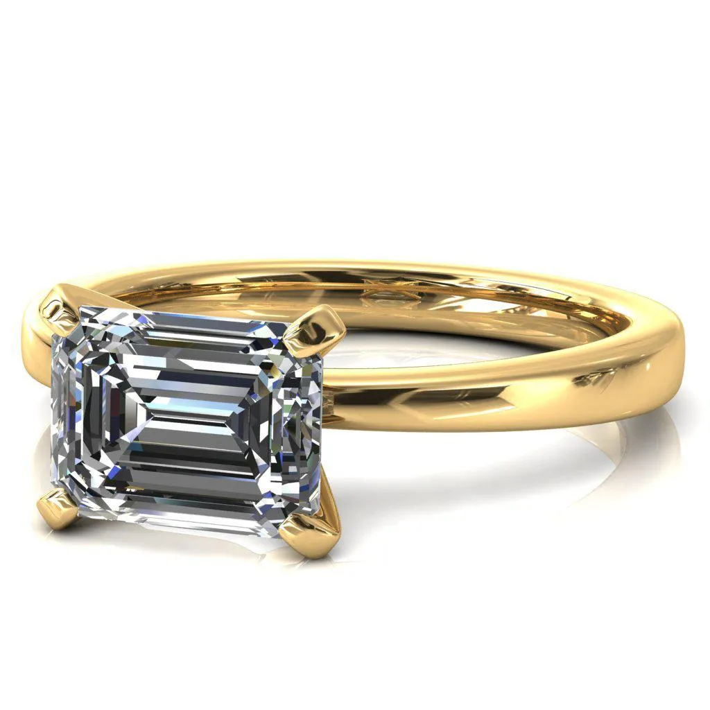 Tessa Emerald Moissanite East-West 4  Prong Pitched Shoulders Solitaire Engagement Ring