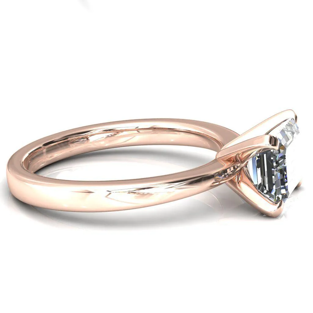 Tessa Emerald Moissanite East-West 4  Prong Pitched Shoulders Solitaire Engagement Ring