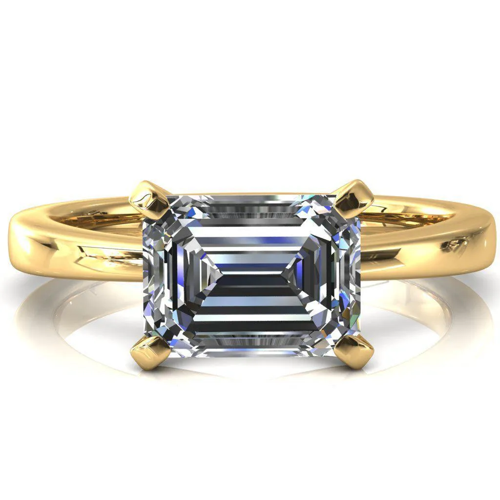 Tessa Emerald Moissanite East-West 4  Prong Pitched Shoulders Solitaire Engagement Ring