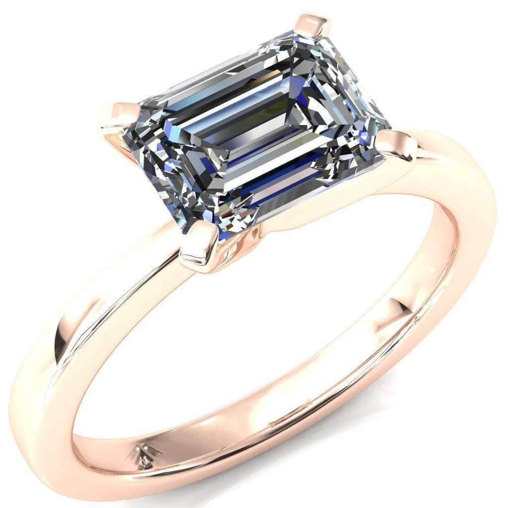 Tessa Emerald Moissanite East-West 4  Prong Pitched Shoulders Solitaire Engagement Ring