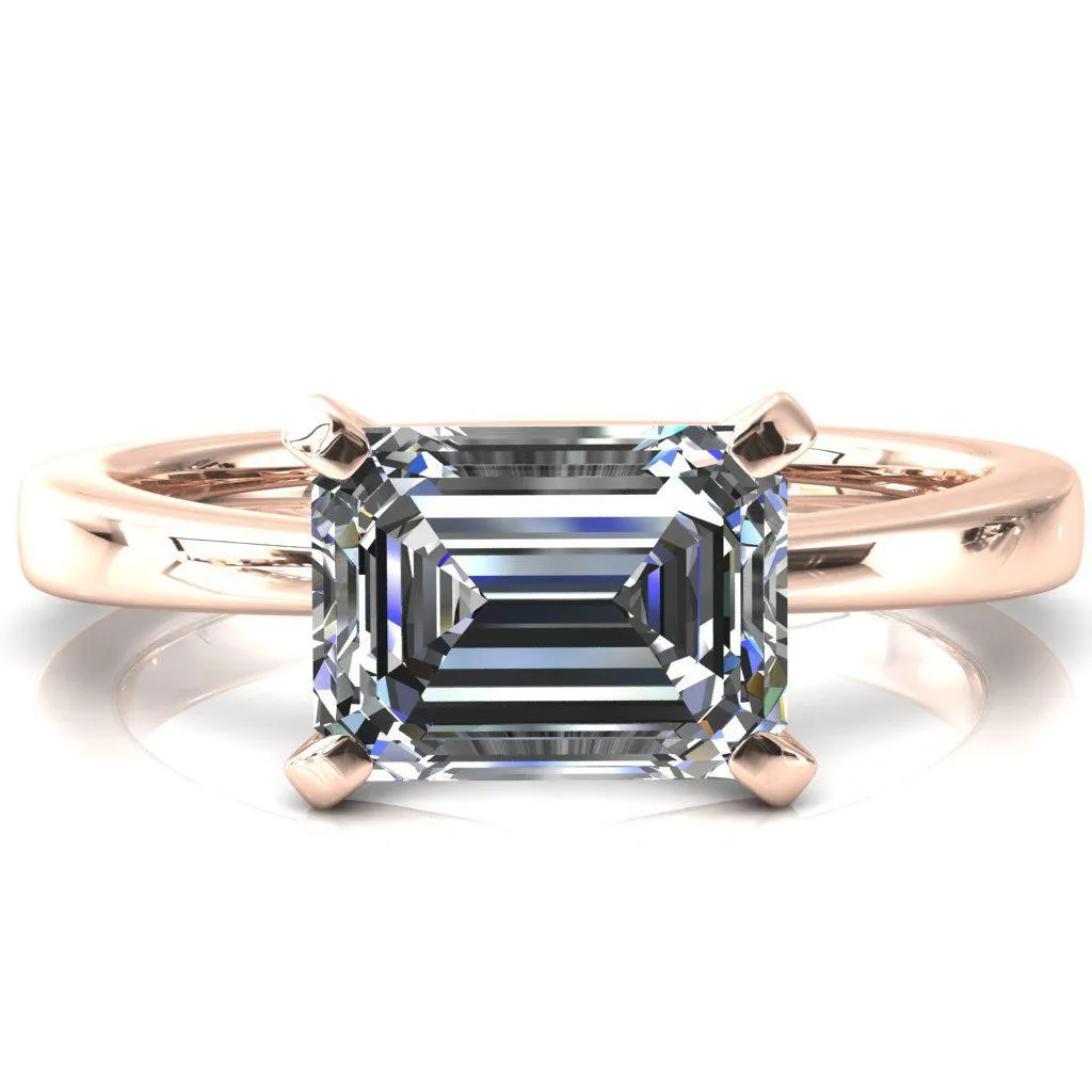 Tessa Emerald Moissanite East-West 4  Prong Pitched Shoulders Solitaire Engagement Ring